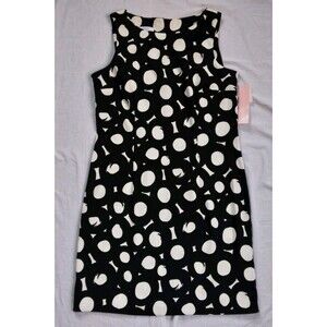 Dressbarn Dress Shift Sheath Black White Circles Geometric Career Women's 12
